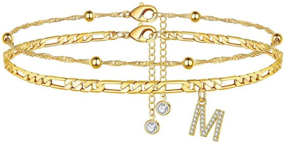 26 Letters Anklet Zircon Letters Simple (Option: M)