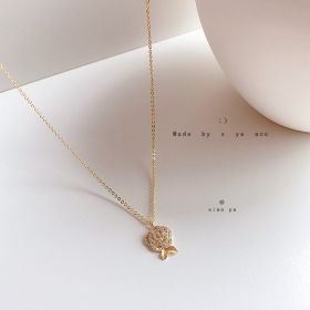 Zircon rose neck chain clavicle chain cool wind (Option: No Zircon-2style)