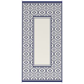 Reversible Outdoor Rug, Waterproof Plastic Straw With Carry Bag, 9 X 18, Blue & White Gourd Border (Option: Blue)