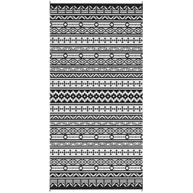 Reversible Outdoor Rug, Waterproof Plastic Straw With Carry Bag, 9 X 18, Black  White Geometric Wall (Option: Black)