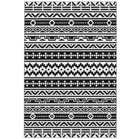 Reversible Outdoor Rug, Waterproof Plastic Straw With Carry Bag, 6 X 9, Black & White Geometric Wall (Option: Black)