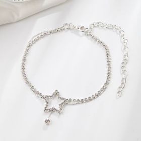 Women's Fashion Personality Five-pointed Star Heart Shape Rhinestone Bead Necklace Anklet (Option: Silver)