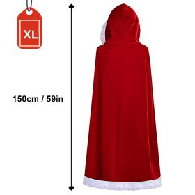 150CM Christmas Santa Cape Adult Child Cosplay Christmas Mantle Red Velvet Hooded Cape Cloak Sexy Costumes Carnival Party Club (Color: XL, Ships From: CN)
