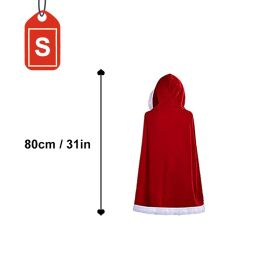 150CM Christmas Santa Cape Adult Child Cosplay Christmas Mantle Red Velvet Hooded Cape Cloak Sexy Costumes Carnival Party Club (Color: S, Ships From: CN)